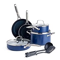 Blue Diamond Cookware Diamond Infused Ceramic Nonstick, 10 Piece Cookware Pots and Pans Set, PFAS-Free, Dishwasher Safe, Oven Safe