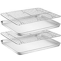 Baking Sheet with Rack Set [2 Pans + 2 Racks], Wildone Stainless Steel Cookie Sheet Baking Pan Tray with Cooling Rack, Size 18 x 13 x 1 Inch, Non Toxic & Heavy Duty & Easy Clean