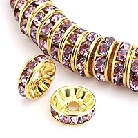 200pcs Adabele AAA Grade Crystal Rhinestone Rondelle Spacer Beads 10mm (0.39 Inch) Amethyst Purple Gold Plated Brass Round Metal Beads CF4-1011
