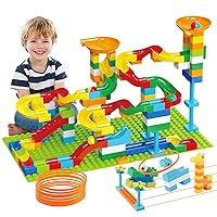 2-in-1 Kids Toys for 2 3 4 5 6 7 + Year Old Boys Girls Toddlers Upgrade Classic Big Bricks Marble Run Building Blocks, Toss Ring Games Compatible with All Major Brands for Christmas Birthday