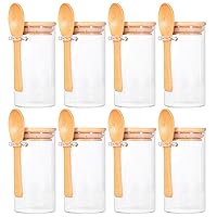 Glass Containers with Bamboo Lids and Wooden Spoons, 10 OZ Overnight Oat Jars with Lids and Spoons, Overnight Oats Containers with Scoop for Seasoning, Coffee, Yogurt (8 Pack)