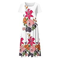 XJYIOEWT Floral Spring Dresses for Women 2024 Short, Women Summer Casual Short Sleeve Floral Printed Crew Neck Loose Dr