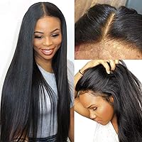 Lace Front Wig Human Hair Wig with Baby Hair 13x4x1 deep T Part Lace Straight Wig 150% Density Human Hair Wigs for Women Natural Hairline Black Color (24, natural of black)