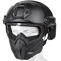 Airsoft Helmet and Mask, Airsoft Full Face Mask, Detachable Airsoft Goggles,Paintball PJ Fast Helmet with Front NVG Mount and Side Rail,Military Tactical Airsoft Gear