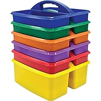 Teacher Created Resources Assorted Primary Colors Portable Plastic Storage Caddy 6-Pack for Classrooms, Kids Room, and Office Organization, (Blue, Green, Orange, Purple, Red and Yellow) 3 Compartment
