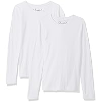 Apparel Girls 2 Pack Long Sleeve T Shirts Easy Tag Comfort Crew Neck Soft Cotton Blend Undershirts (3711)