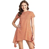 Stylish Printed Georgette Short Sleeve Asymmetric Dress - Cocktail Dress