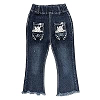 Peacolate Girl Embroidery Jeans Denim Pants(Bunny,2-3Years)