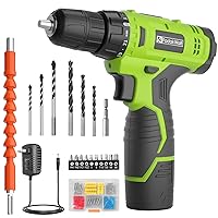 Cordless Drill Set,12V Power Drill Set with Battery and Charger, Electric Driver/Drill Bits, 3/8'' Keyless Chuck,21+1 Torque Setting, 180 inch-lbs, with LED Electric Drill Set (Green)