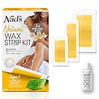 Nad's Wax Strips Kit Natural All Skin Types Wax Hair Removal For Women, 6 Face Wax Strips + 20 Body Wax Strips + 6 Bikini Wax Strips + Post Wax Oil