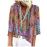 COTECRAM Ladies Tops and Blouses 3/4 Sleeve Summer Trendy Boho Tops Dressy Causal V Neck Blouses Cute Comfy Tunic Tops to Wear with Leggings Womens Fashion Plus Size Graphic Tees(Ne Purple,X-Large)