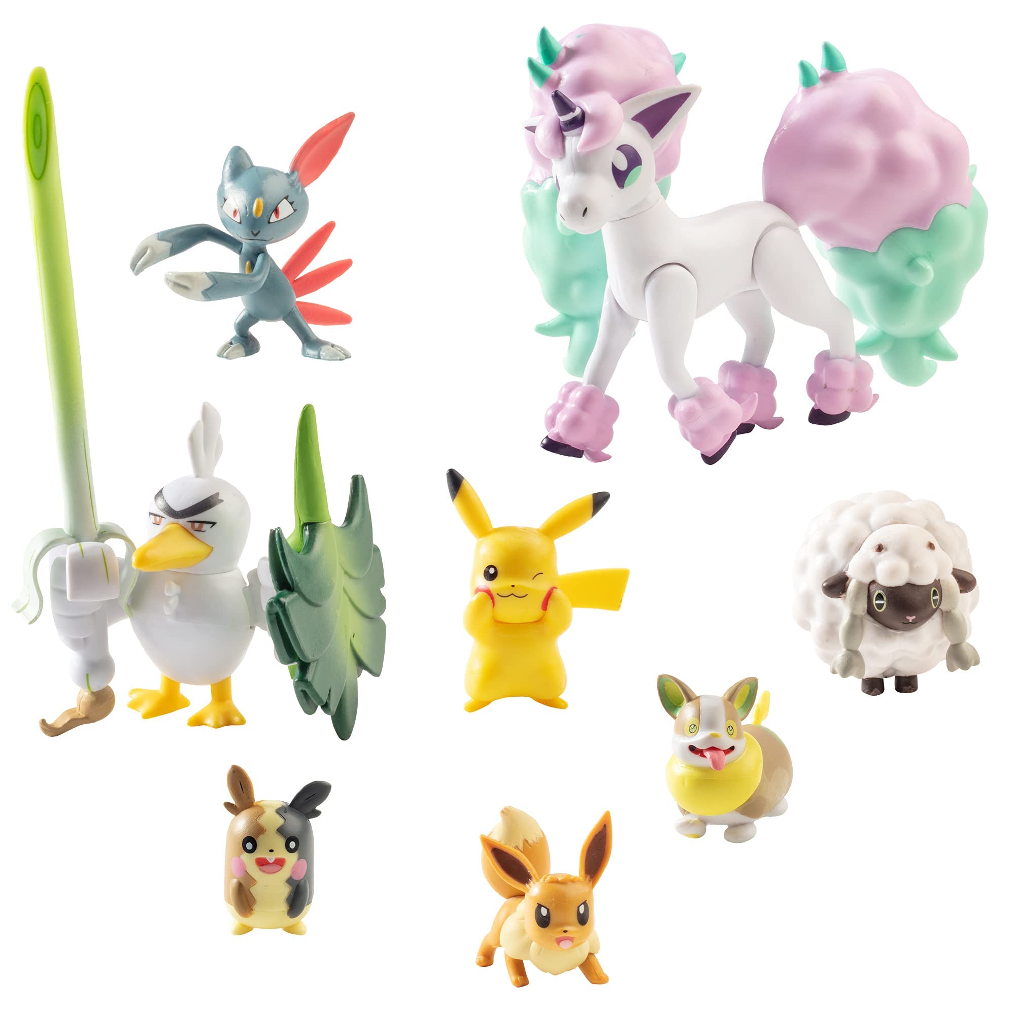 Pokémon Battle Figure Multi Pack Toy Set, 8 Pieces - Generation 8 - Includes Pikachu, Eevee, Wooloo, Sneasel, Yamper, Ponyta, Sirfetch'd & Morpeko - Gift for Kids, Ages 4+