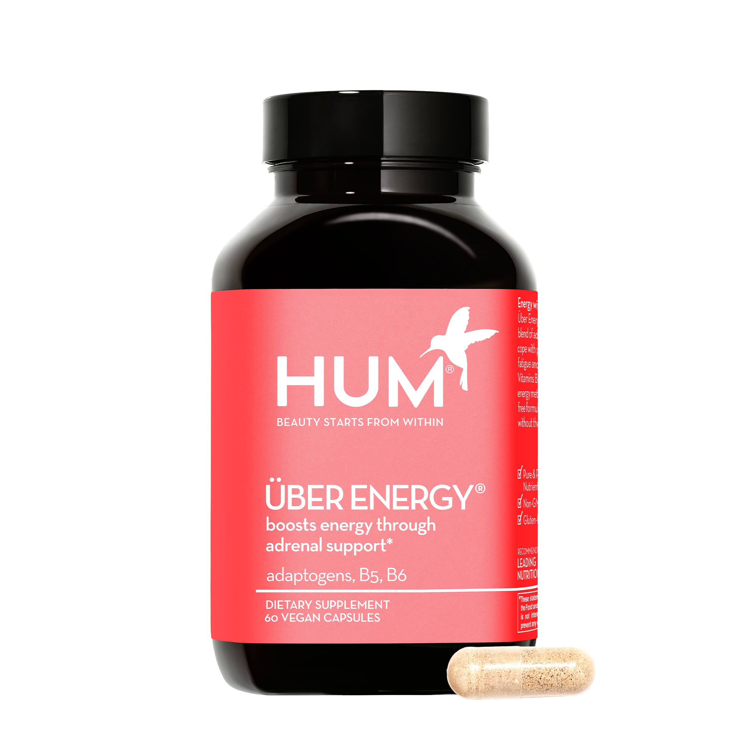 HUM Uber Energy - Adrenal & Energy Support Supplement with Ashwagandha Root & B Vitamins - Designed for Stress Relief & Adrenal Fatigue (60 Vegetarian Capsules)