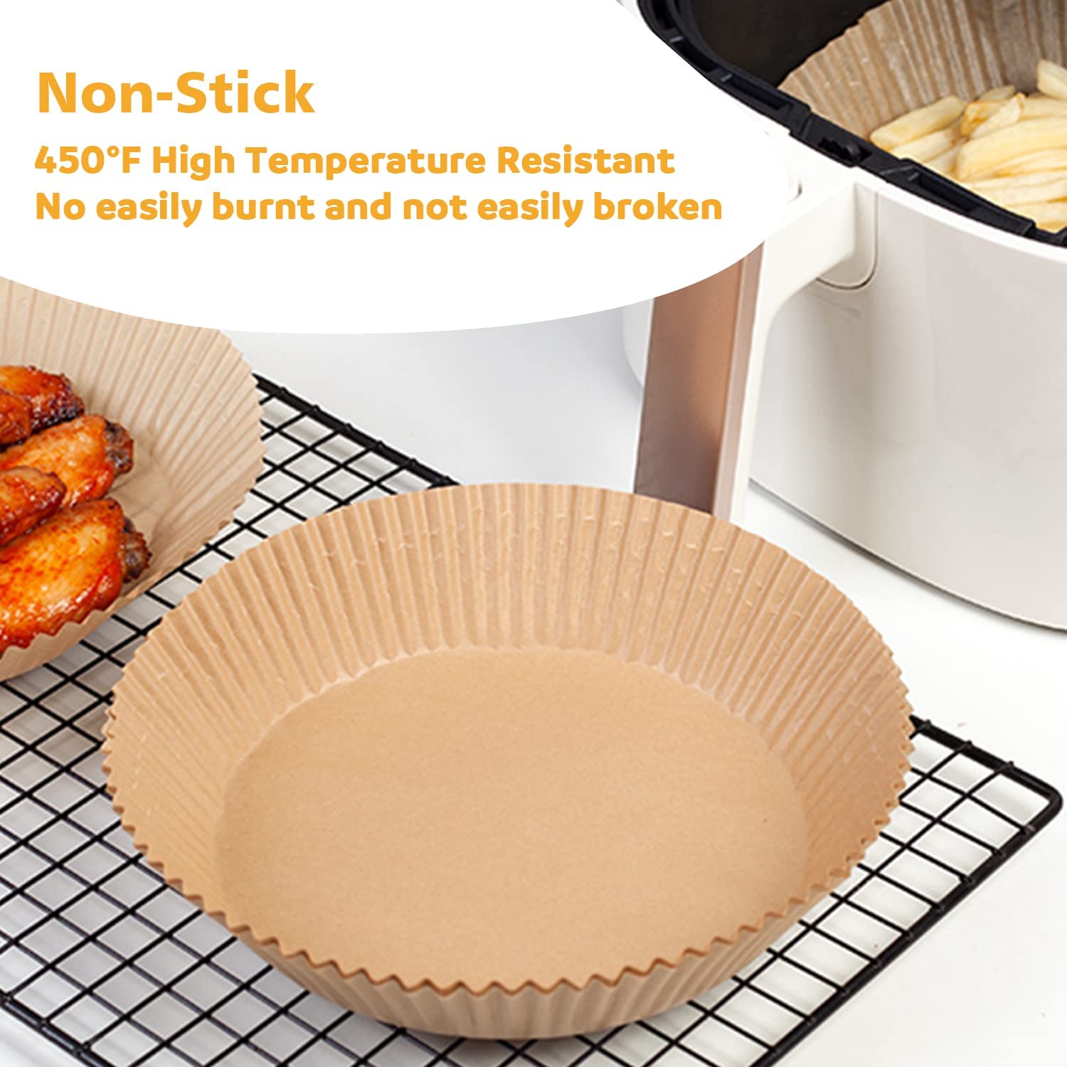 Ailun Air Fryer Paper Liners 8inch, 100PCS Non-Stick Parchment Paper,Oil Resistant,Disposable Food Grade Free of Bleach Paper Round for 5-8 QT Air Fryer Baking Roasting Microwave