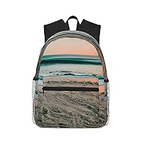 Beach Sunset Theme Print Backpack For Women Men, Laptop Bookbag,Lightweight Casual Travel Daypack