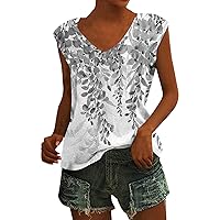 Todays Daily Deals Clearance Summer Tops for Women 2024 Tee Shirts Womens Casual Womens' Cap Sleeve Casual Loose Fit Basic Shirts Tank Tops White Crop Top Spring Trendy Plus Size Tunic (GY，4XL)
