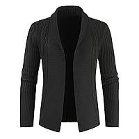 Men's Knitted Cardigan - Spliced Criss-Cross Shawl Collar Sweater Jacket, Winter Casual Thickened Long Sleeve Jumper Coat for Men Clothes Tops Outerwear,Black,Medium