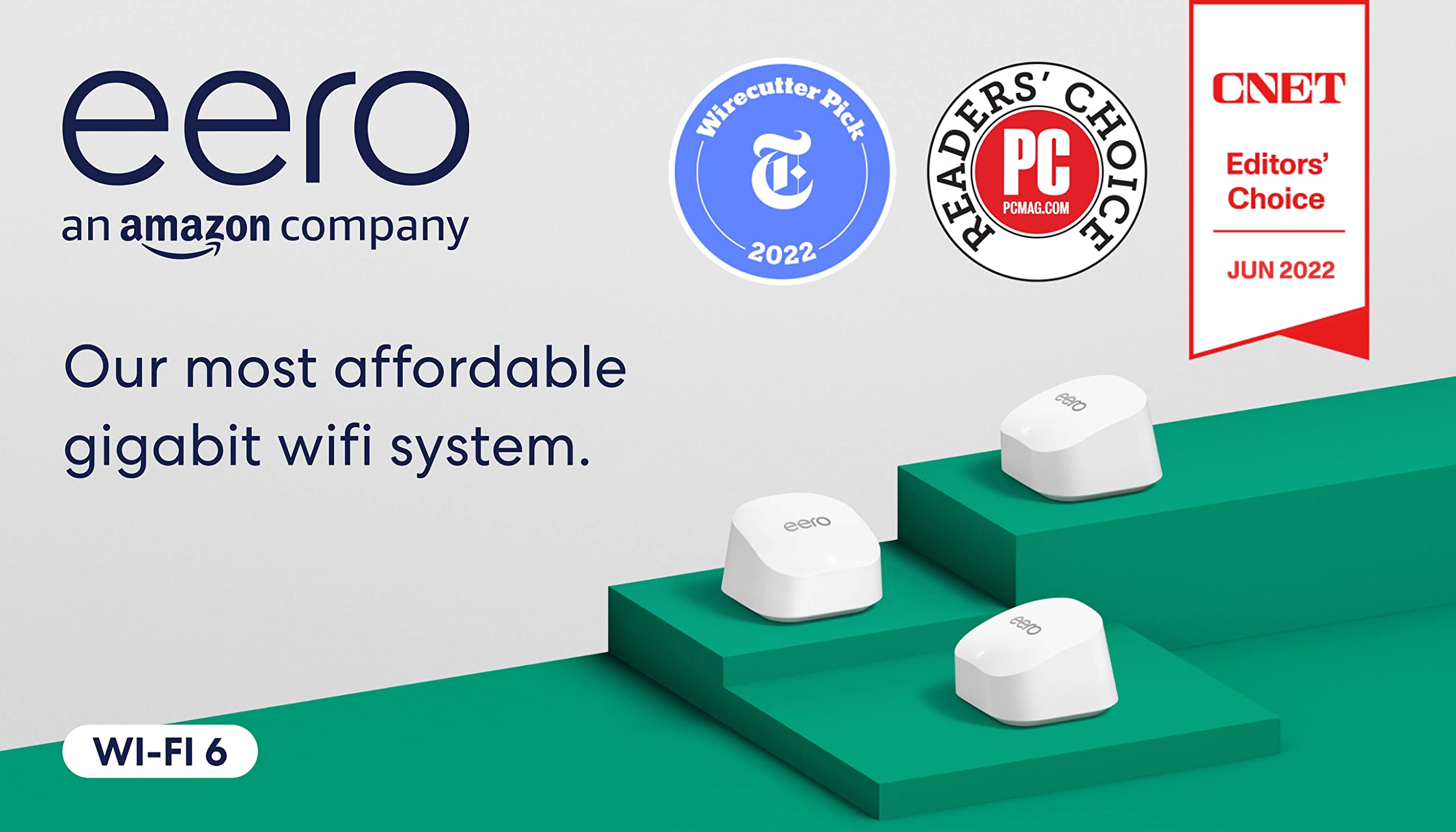 Amazon eero 6+ mesh Wi-Fi system | Fast and reliable gigabit speeds | connect 75+ devices | Coverage up to 4,500 sq. ft. | 3-pack, 2022 release