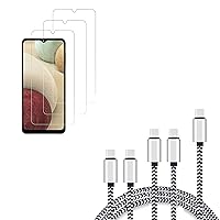 Ailun Glass Screen Protector Tempered Glass 3Pack for Galaxy A12 4G 5G/A12 Nacho/M12 [0.33mm] and USB C to USB C Cable 10ft 3Pack High Durability 60W 3A USB Type C Devices