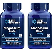 Life Extension Magnesium (Citrate) 100mg, 180 Veg Caps (Pack of 2) - Mag Supplement