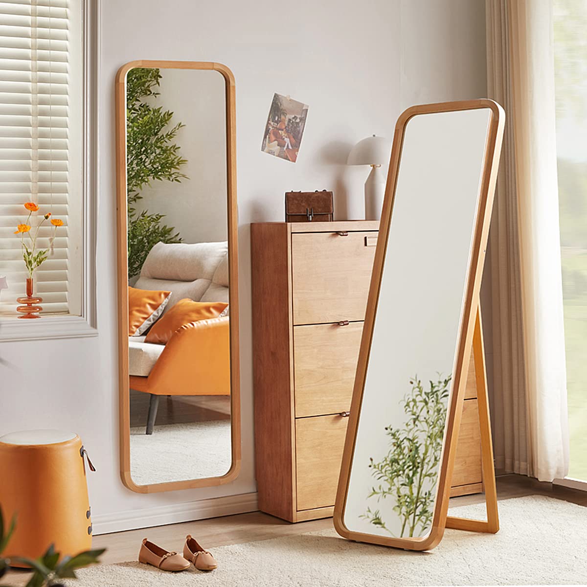 Mua Tinytimes 63×18 Wooden Full Length Mirror Floor Mirror With Stand Beech Rounded Corner 0607