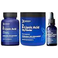 R-Lipoic Acid 115mg 120 Caps, Bio-Enhanced Na R-Lipoic Acid 50g Powder and The Alpha Lipoic Solution Bundle