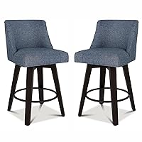MUUEGM Counter Height Bar Stools Swivel with Back Set of 2, 26In Height Bar Stools with Solid Wood Stand, Fabric Upholstered Counter Height Bar Stool with Thicken Cushion Back Light Blue