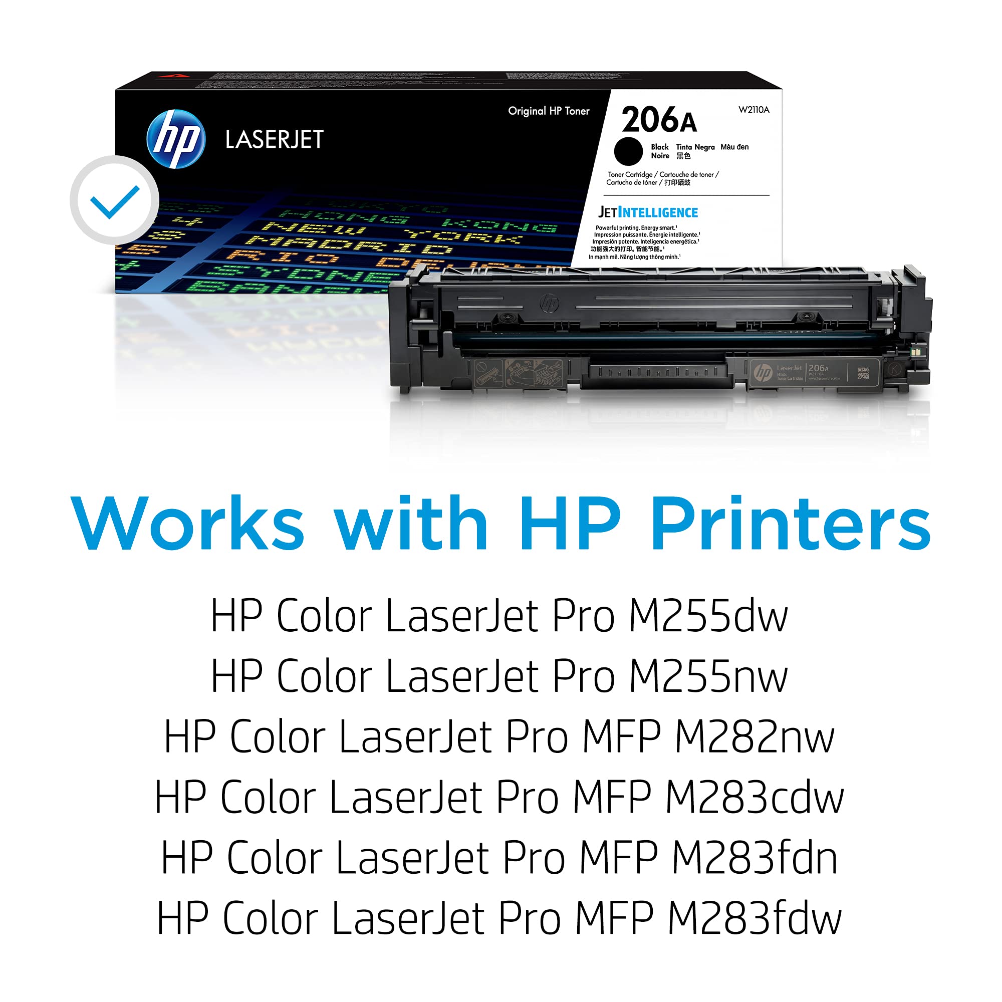 HP 206A Black Toner Cartridge | Works with HP Color LaserJet Pro M255, HP Color LaserJet Pro MFP M282, M283 Series | W2110A