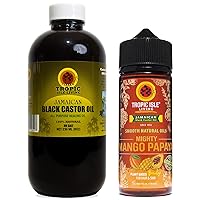 Tropic Isle Living Jamaican Black Castor Oil 8oz PET | Smooth Natural Oils Mighty Mango Papaya 4oz Bundle | Hair Growth | Hydrates & Moisturizes Skin | Smooth Natural After-Bath Body and Massage Oil