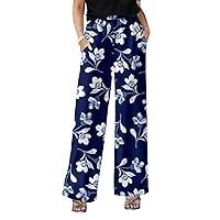 Women's Straight Leg Pocketed Pants Blue and White