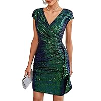 GRACE KARIN Sparkly Sequin Dress for Women Sexy Glitter Party Club Night Dress Wrap V-Neck Bodycon Cocktail Dresses