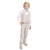 Lilax Toddler & Little Boys Suit Set, Formal Suit Vest, White Dress Shirt, Dress Pants and Bowtie 4 Piece Suit Set