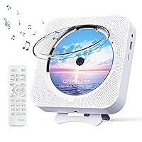 Bluetooth Portable Home CD Music Player with Remote Control, Timer, Built-in Speakers and LED Display - FM Radio Boombox (White)
