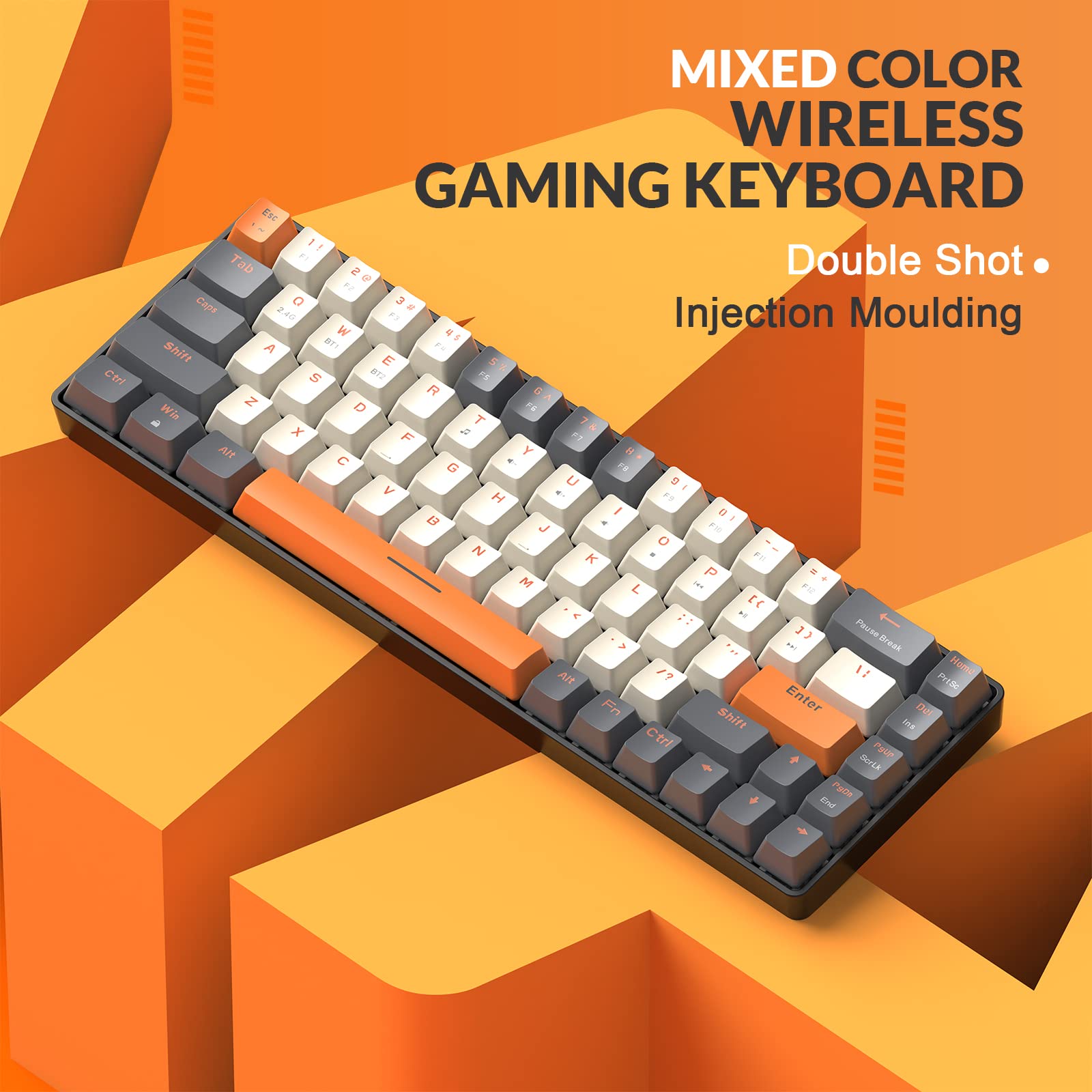 MAGIC-REFINER RK68 60% Wireless Mechanical Keyboard, Bluetooth 5.0/2.4GHz with Dual Mode 2-in-1 Receiver, Compact 68-Key Hot Swappable Gaming Keyboard, Linear Red Switch for PC Mac Xbox Smartphone