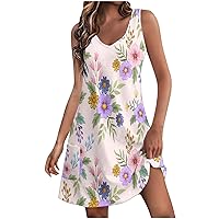 Hawaiian Beach Mini Dress for Women Summer Casual Loose Fit Sleeveless Tank Dress Boho Style Sundress with Pockets