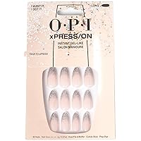 OPI xPress/ON Press On Nails, Up to 14 Days of Gel-Like Salon Manicure, Vegan, Sustainable Packaging, With Nail Glue, Long Sparkly Silver French Tip Nail Art, Almond Shape, I Want It, I Got It