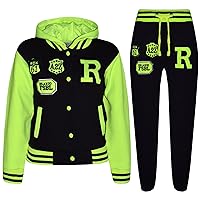 Tracksuit B.B Hooded Jacket With Joggers R Contrast Sleeves Baseball Varsity Style Coat Activewear Set 3-13 Yr