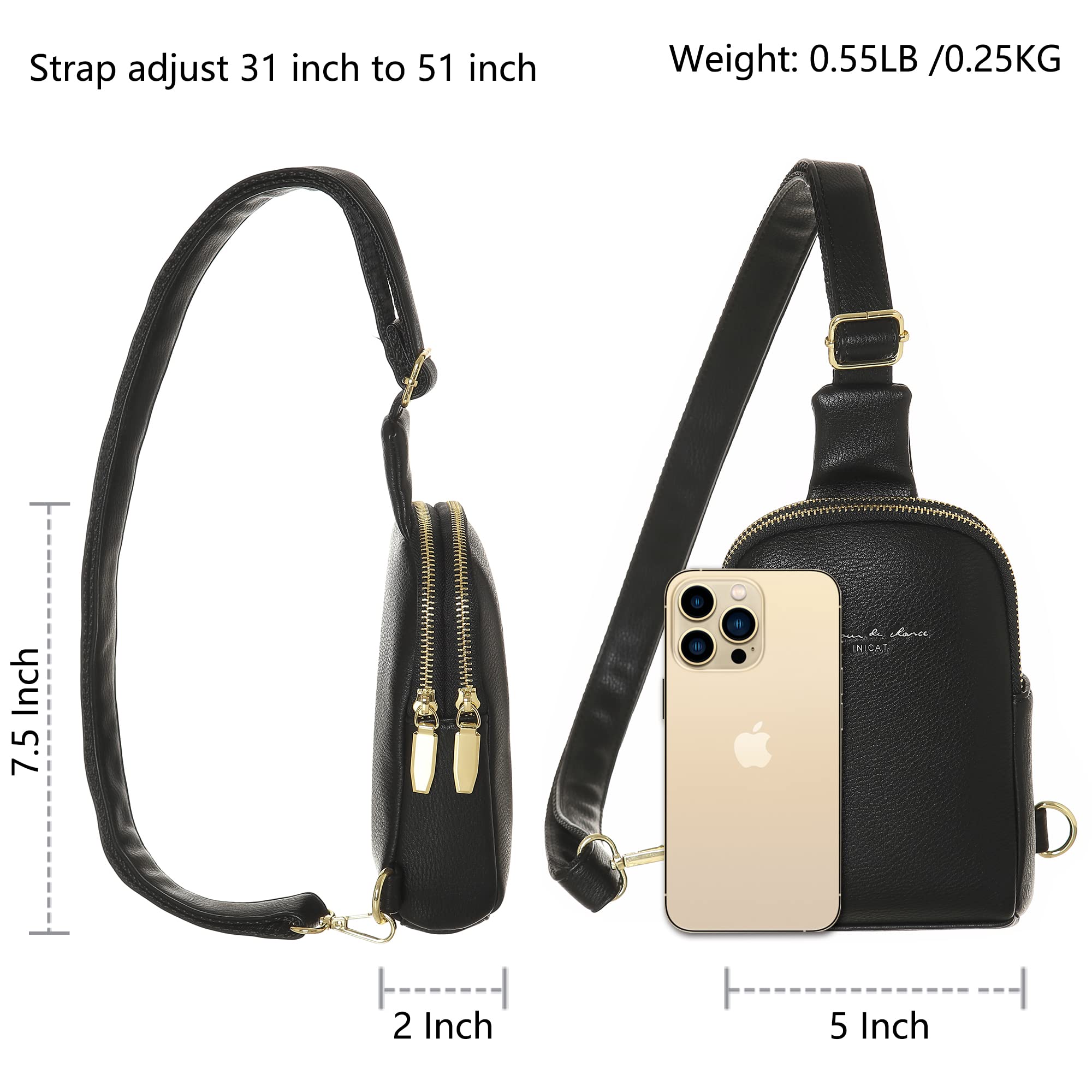 INICAT Small Crossbody Sling Bags for Women Vegan Leather Cell Phone Purse Fanny Packs for Women Men