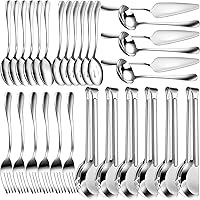 Thenshop 30 Pcs Stainless Steel Serving Utensils Set Serving Flatware Set Include Large Serving Spoons Slotted Spoons Serving Forks Soup Ladle Pie Server and Serving Tongs for Buffet Party (Silver)