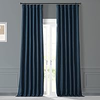 HPD HALF PRICE DRAPES Monochromatic Room Darkening Curtain - Linen Texture 50 X 96 (2 Panels), LNMC-2053-96, Lake Blue