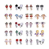 Earrings,20 Pairs Fruit and Rainbow Earrings Set Retro Flower Girls Earrings Female Mixed Color Ear Clips for Non-perforated Ears
