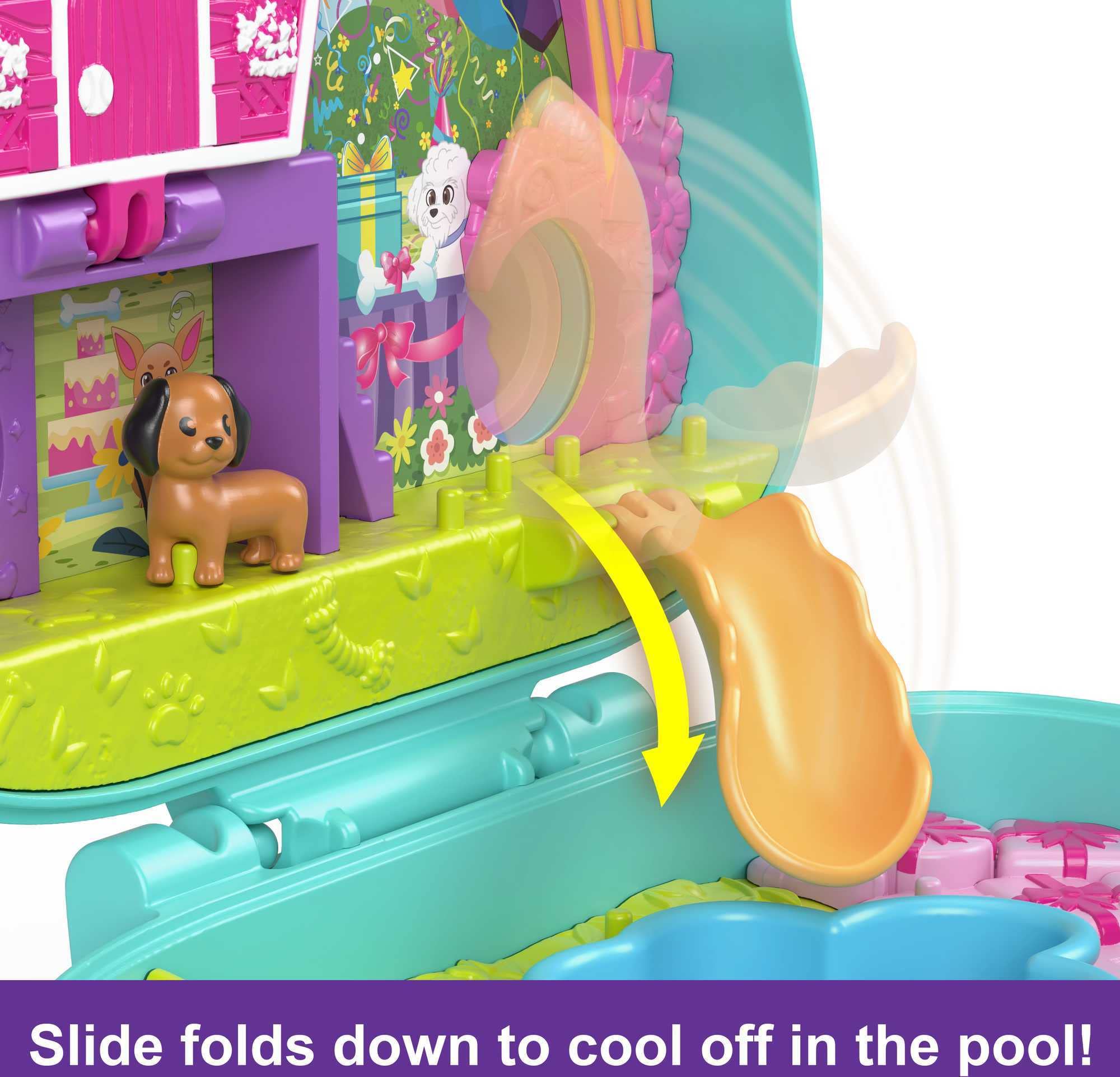 Polly Pocket Compact Playset, Doggy Birthday Bash with 2 Micro Dolls & Accessories, Travel Toys with Surprise Reveals