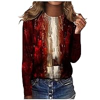 XHRBSI Women's Fashion Casual Long Sleeve Print Round Neck Pullover Top Blouse Women Shirts and Blouses