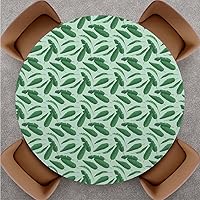 Banana Leaf Round Fitted Polyester Tablecloth with Elastic Edged, Waterproof Wipeable Round Table Cover for Indoor Patio Use,Fits Tables up to 28