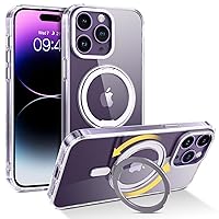 YINLAI Case for iPhone 14 Pro Max 6.7-Inch, Magnetic [Compatible with Magsafe] with 360° Rotatable Ring Holder Kickstand Slim Transparent Mens Women Shockproof Protective Phone Cover, Clear