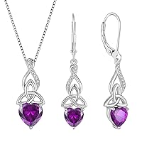 Infinity Celtic Knot Jewelry Set for Women 925 Sterling Silver Irish Necklace Amethyst Dangle Drop Leverback Earrings February Birthstone Jwelry Gifts for Her Mom