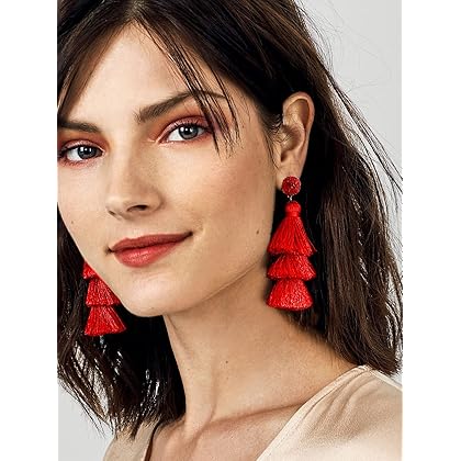 Me&Hz Colorful Layered Tassel Earrings Bohemian Tiered Tassel Druzy Stud Dangle Drop Earrings for Women Teen Girls Christmas Mother's Day Gift