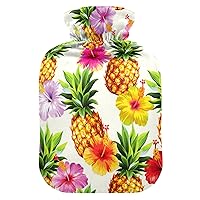 Hot Water Bottles with Cover Hawaiian Pineapple Flowers Hot Water Bag for Pain Relief, Period Cramps, Feet and Bed Warmer 2 Liter
