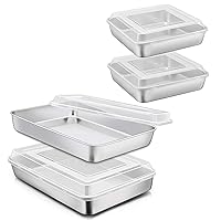 E-far 12⅓ x 9¾ x 2 Inch Baking Sheet Pan with Lid and 9 Inch Square Cake Pans with Lid, Stainless Steel Sheet Bakeware for Cakes Brownies Casseroles, Non-toxic & Heavy Duty, Dishwasher Safe