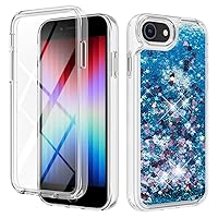 Compatible with iPhone SE 2022/6/7/8/SE 2020 Glitter Case, Liquid Floating Quicksand Flowing Bling Sparkle Soft TPU Slim Protective Phone Cases Built-in Screen Protector for Women Blue Heart